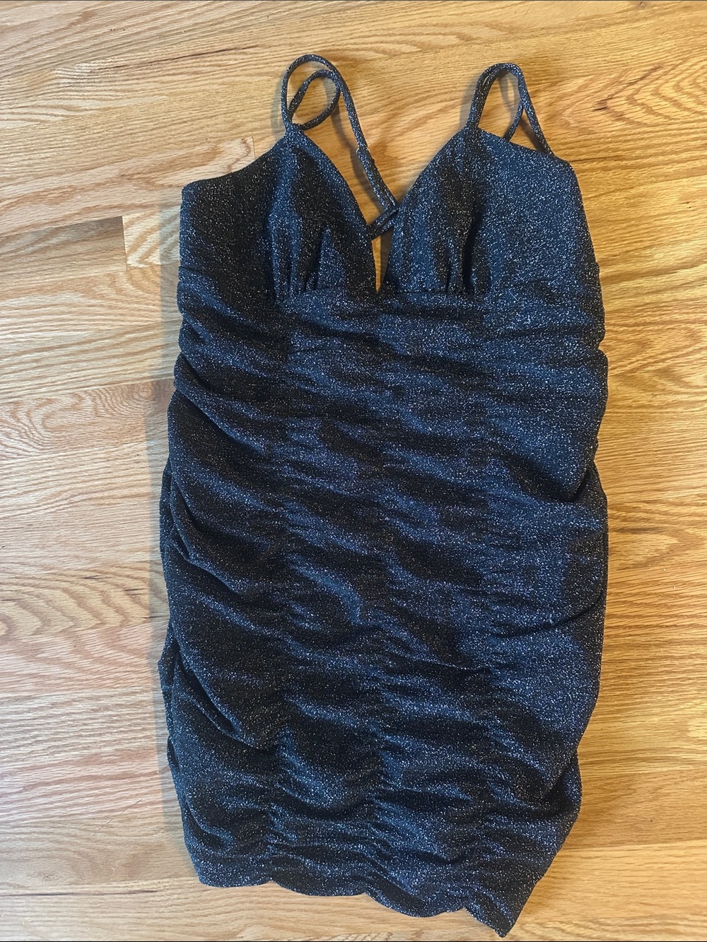 wild fable Black Sparkle Ruched Mini Dress